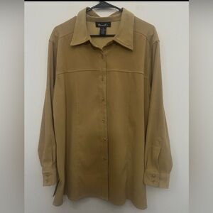 Denim & Co. Tan Long Sleeve Button Down Blouse Size 1X Top